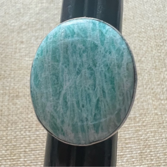 New Amazonite Stone Crystal Silver Overlay Ring Size 8 - Picture 4 of 5
